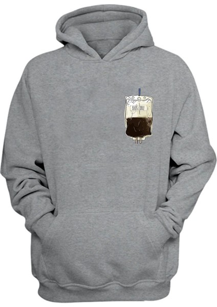 Black Coffee Serum Baskılı Gri Normal Kalıp Şardonlu Kalın Sweatshirt