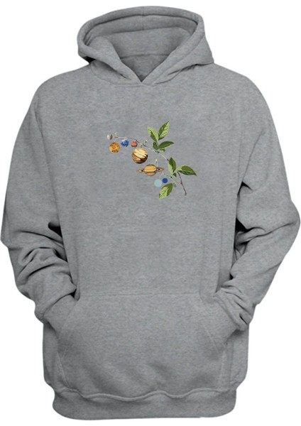 Daldaki Gezegenler Baskılı Gri Normal Kalıp Şardonlu Kalın Sweatshirt