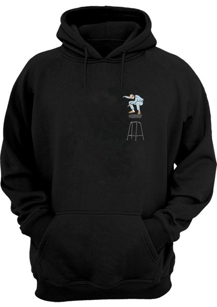 Man With Cane Skateboard Baskılı Siyah Normal Kalıp Şardonlu Kalın Sweatshirt