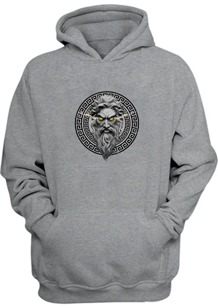 Zeus Yellow Eyes Baskılı Gri Normal Kalıp Şardonlu Kalın Sweatshirt