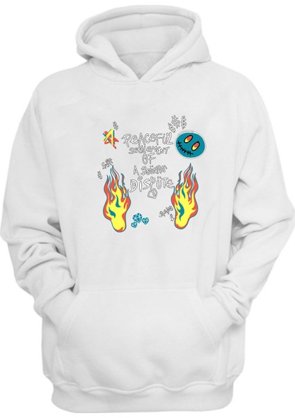 Peacefül Settlement Baskılı Beyaz Normal Kalıp Şardonlu Kalın Sweatshirt