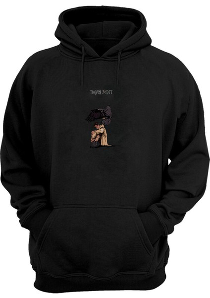 Travıs Scott Baskılı Siyah Normal Kalıp Şardonlu Kalın Sweatshirt