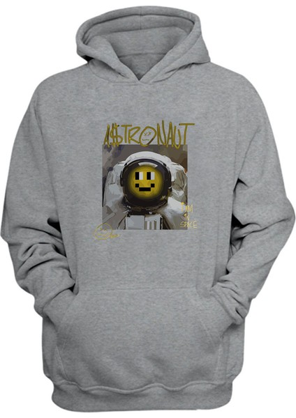Astronaut, I Am In Space Baskılı Gri Normal Kalıp Şardonlu Kalın Sweatshirt