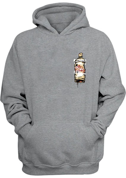 Skle Spray Baskılı Gri Normal Kalıp Şardonlu Kalın Sweatshirt