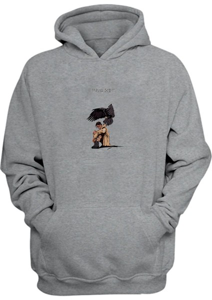 Travıs Scott Baskılı Gri Normal Kalıp Şardonlu Kalın Sweatshirt