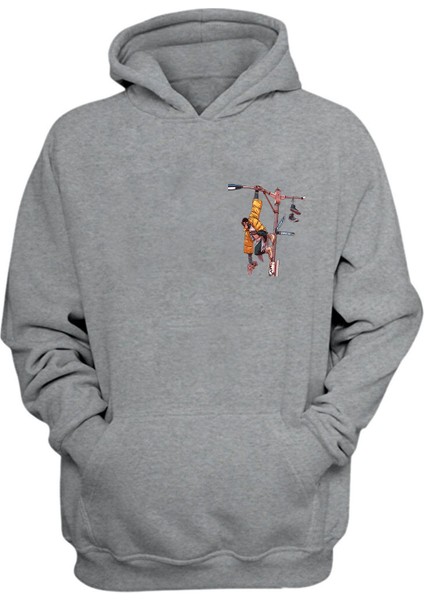 Kıng Now Here Monkey Baskılı Gri Normal Kalıp Şardonlu Kalın Sweatshirt