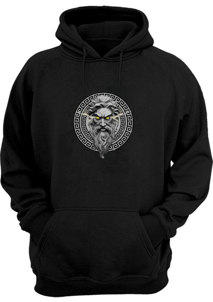 Zeus Yellow Eyes Baskılı Siyah Normal Kalıp Şardonlu Kalın Sweatshirt
