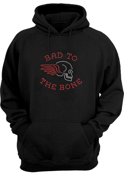 Bad To The Bone Baskılı Siyah Normal Kalıp Şardonlu Kalın Sweatshirt