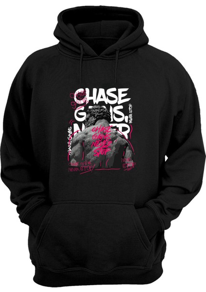 Chase Gaıns Never Stop Baskılı Siyah Normal Kalıp Şardonlu Kalın Sweatshirt