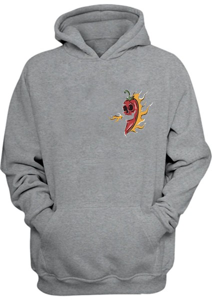 Alevli Acı Biber Baskılı Gri Normal Kalıp Şardonlu Kalın Sweatshirt