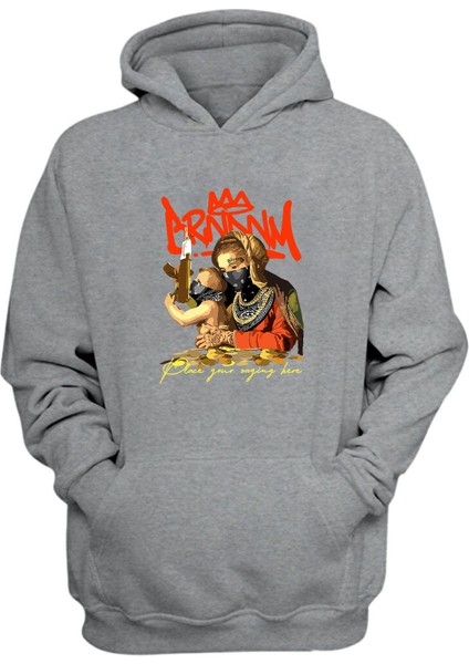 Drnwy, Place Your Saying Here Baskılı Gri Normal Kalıp Şardonlu Kalın Sweatshirt