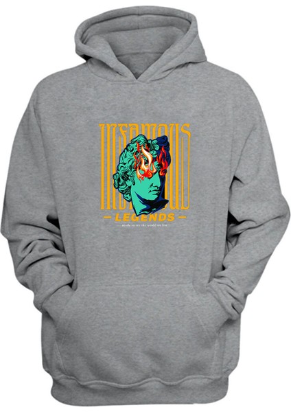 Legends Alevli Gözler Baskılı Gri Normal Kalıp Şardonlu Kalın Sweatshirt