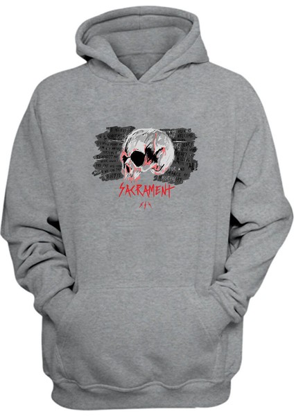 Sacrament Skull Baskılı Gri Normal Kalıp Şardonlu Kalın Sweatshirt
