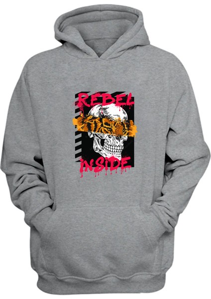 Rebel In Side Baskılı Gri Normal Kalıp Şardonlu Kalın Sweatshirt