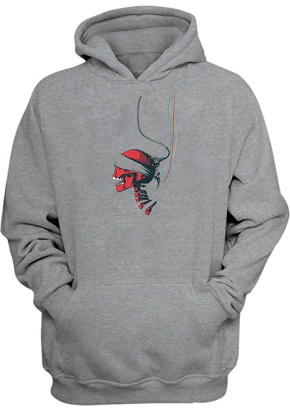 Blindfolded Skeleton Baskılı Gri Normal Kalıp Şardonlu Kalın Sweatshirt