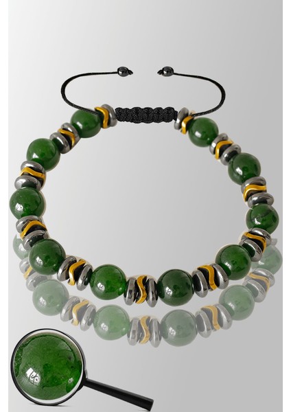 Sertifikalı Gold Silver Hematitli Zebercet Taşı Bileklik (Peridot Taşı)