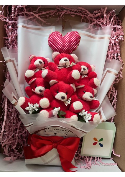 Premium Yumoş Kırmızı Peluş Ayıcık Buketi Kalp Yastıklı fiyatları