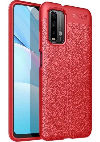 Xiaomi Redmi 9t Kılıf Focus Derili Silikon - Kırmızı 300099