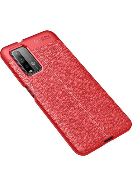 Xiaomi Redmi 9t Kılıf Focus Derili Silikon - Kırmızı 300099