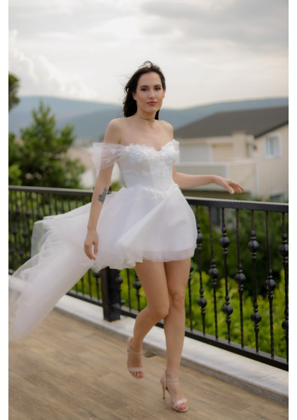 Önü Kısa Arkası Uzun Gelinlik ,nikah Elbisesi,after Party