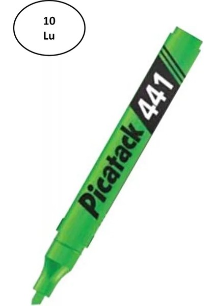 Picatack 441 Fosforlu Işaretleme Kalemi Yeşil 10'lu