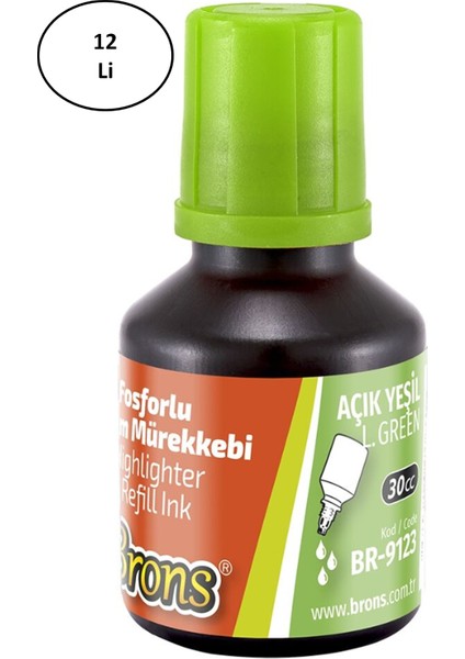 Fosforlu Kalem Mürekkebi 30 Cc. Açık Yeşil 12'li