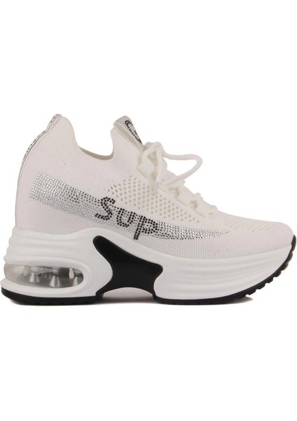 24Y300-3 Kadın Dolgu Taban Triko Taşlı Spor Ayakkabı