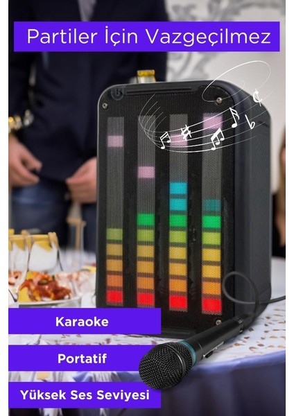 Taşınabilir Bluetooth Karaoke Hoparlör Rgb Işıklı Mikrofonlu Amfi Hoparlör Android - Iphone Uyumlu