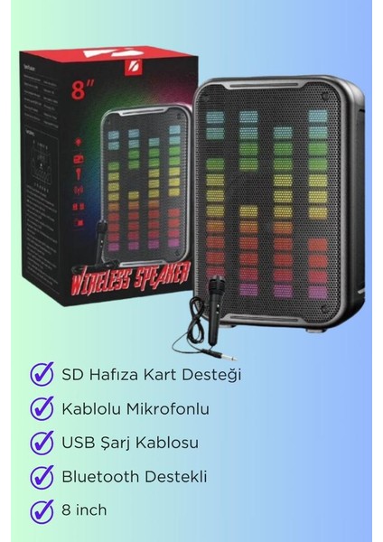 Taşınabilir Bluetooth Karaoke Hoparlör Rgb Işıklı Mikrofonlu Amfi Hoparlör Android - Iphone Uyumlu