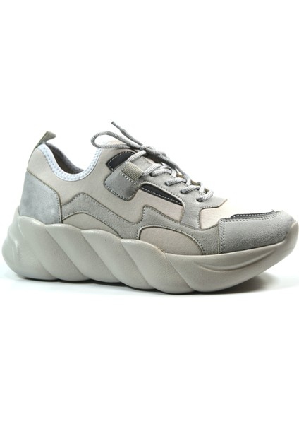 21BY122.X33 Gri Streç Yüksek Taban Kadın Sneaker Ayakkabı