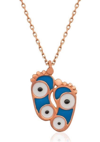 Gümüş Rose Nazarlı Ayak Izi Bayan Kolye