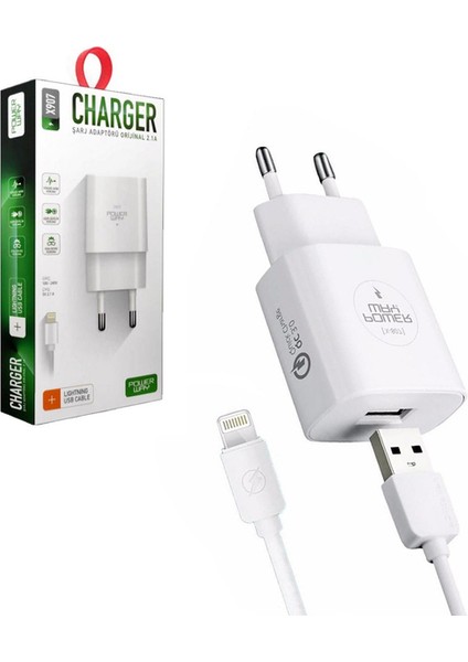 X907 Lightning Girişli Iphone Şarj Seti Adaptör ve Lightning Kablo