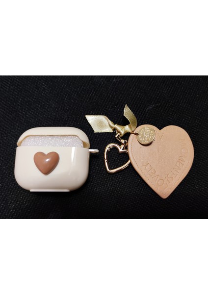 Apple 3. Nesil Uyumlu Kalp Model Silikon Kulaklık Kılıfı Kahverengi