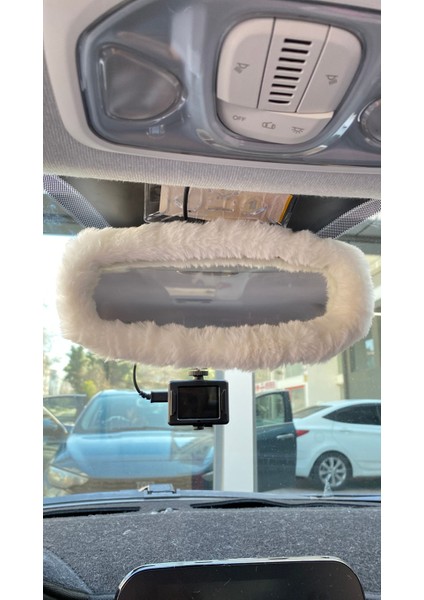 Peluş Dikiz Ayna Kılıfı Süs Beyaz