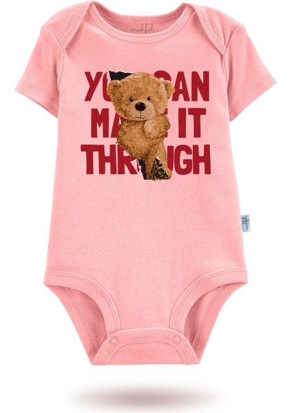 2'li Organik"her Gün Sev Beni" Baskılı Kısa Kollu Bebek Body Zıbın Ekru-Pudra-15-16 modelleri