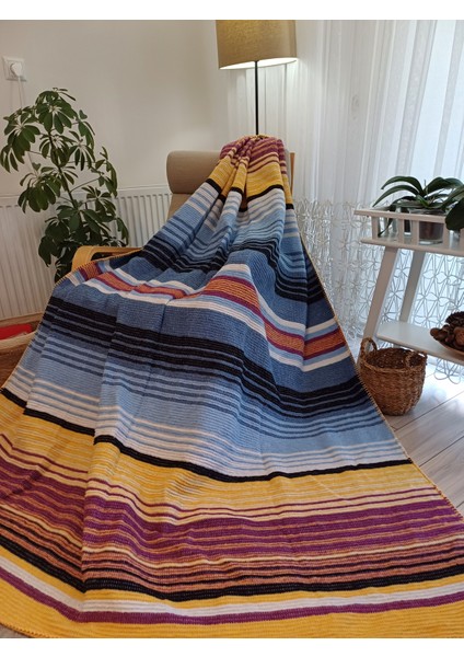 Pamuklu Battaniye Tek Kişilik 150*200 cm Çizgili Battaniye Tv Battaniyesi Dört Mevsim Battaniye