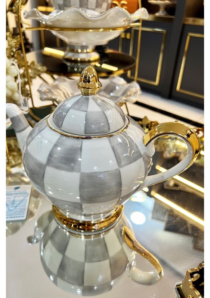 Damalı Gri Küçük Tombul Demlik fırsatları