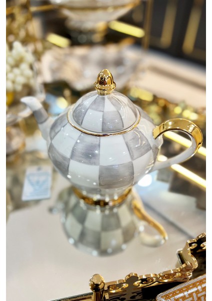 Damalı Gri Küçük Tombul Demlik indirimleri