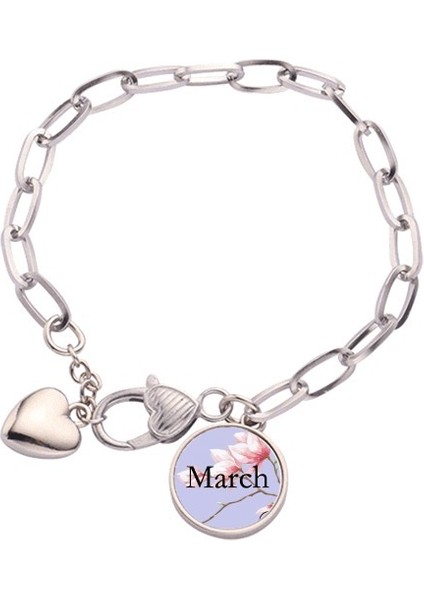 Güzel Peach Blossom March Pattern Heart Chain Bracelet Jewelry Charm Fashion (Yurt Dışından)