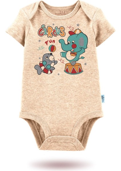2'li Organik"sirk Eğlencesi" Baskılı Kısa Kollu Bebek Body Zıbın Kısa-Bej-Güneş-99