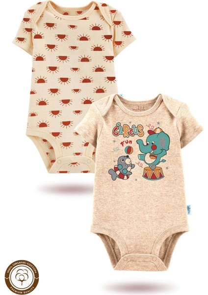 2'li Organik"sirk Eğlencesi" Baskılı Kısa Kollu Bebek Body Zıbın Kısa-Bej-Güneş-99 fiyatları