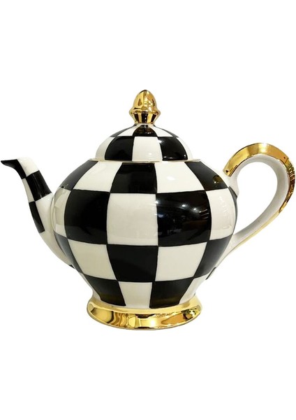 Damalı Siyah Küçük Tombul Demlik