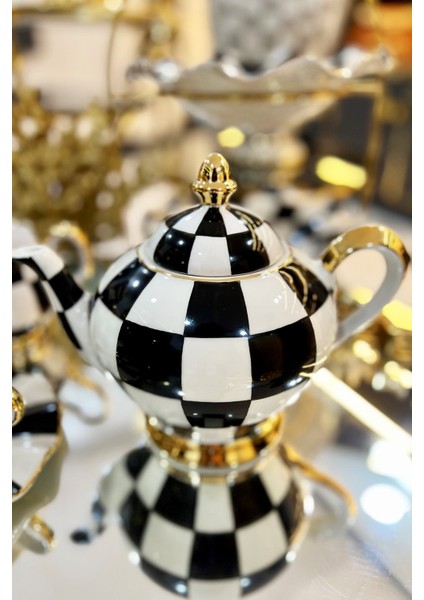 Damalı Siyah Küçük Tombul Demlik fiyatları