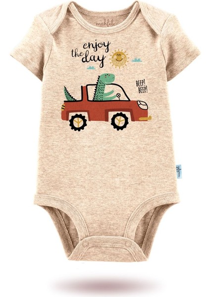 2'li Organik"eğlenceli Gün" Baskılı Kısa Kollu Bebek Body Zıbın KISA-MAVI-BEJ193-276