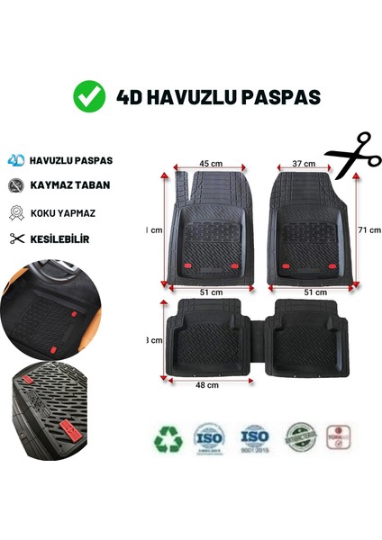Fiat Egea Hb 2020 Havuzlu Üniversal Paspas Siyah