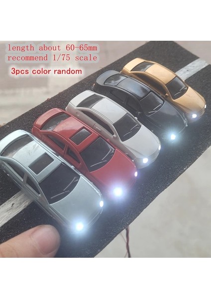 Rastgele Renkler 65MM Stili LED Işık ile 3 Adet Model Araba 12 V Plastik Araba Ho N Ölçekli Tren Düzeni Demiryolu Demiryolu Bina Manzarası 1:75 1:87 1:150 1:200 (Yurt Dışından)