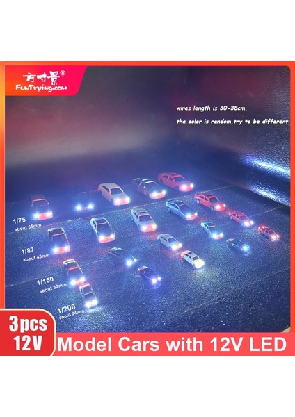 Rastgele Renkler 65MM Stili LED Işık ile 3 Adet Model Araba 12 V Plastik Araba Ho N Ölçekli Tren Düzeni Demiryolu Demiryolu Bina Manzarası 1:75 1:87 1:150 1:200 (Yurt Dışından)