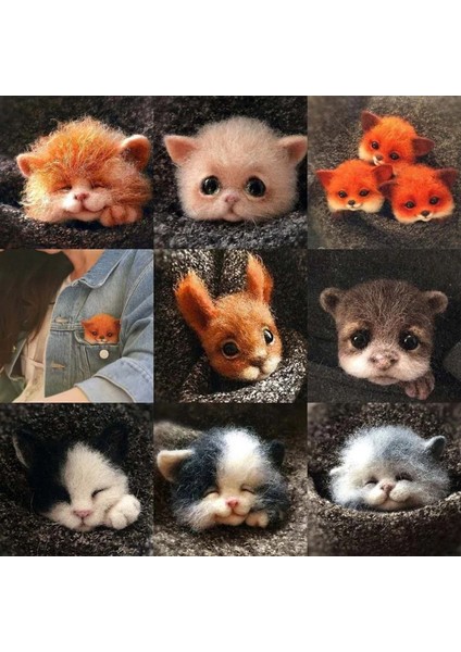Rakun Tarzı Yün Keçe Poke El Yapımı Dıy Malzeme Kiti Yün Iğne Bitmemiş Kedi Tilki Rakun Hayvan Broş Peluş Bebek Kadın Çanta Kolye (Yurt Dışından)