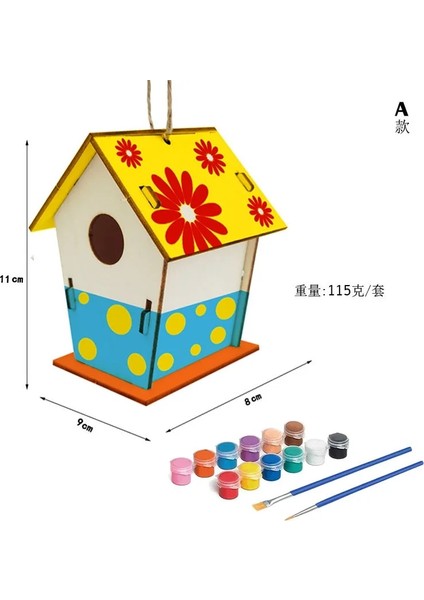 Bir Stil Dıy Mini Ahşap Kuş Evi Boyama Fırçası Renkli Pigment Oyuncaklar Çocuklar Için Eğitici En Iyi Koleksiyon Çocuklar Noel Hediyesi (Yurt Dışından)