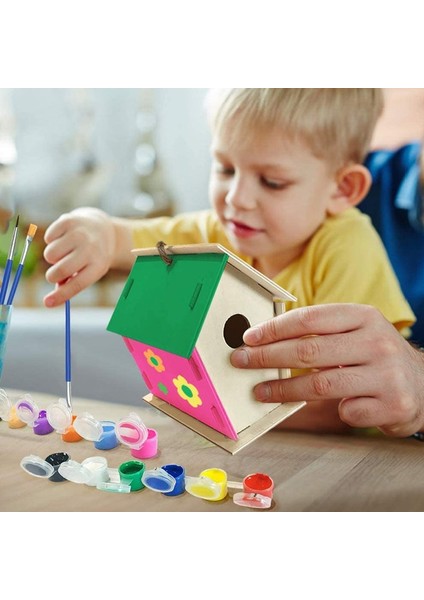 Bir Stil Dıy Mini Ahşap Kuş Evi Boyama Fırçası Renkli Pigment Oyuncaklar Çocuklar Için Eğitici En Iyi Koleksiyon Çocuklar Noel Hediyesi (Yurt Dışından)